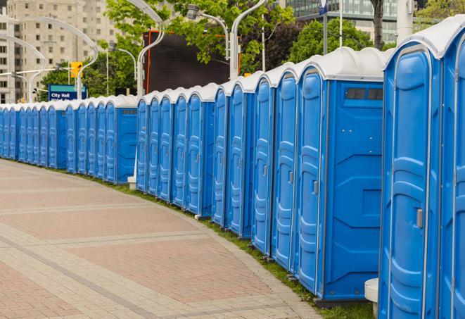 Seasonal porta potty units set up at a Vancouver, Washington venue